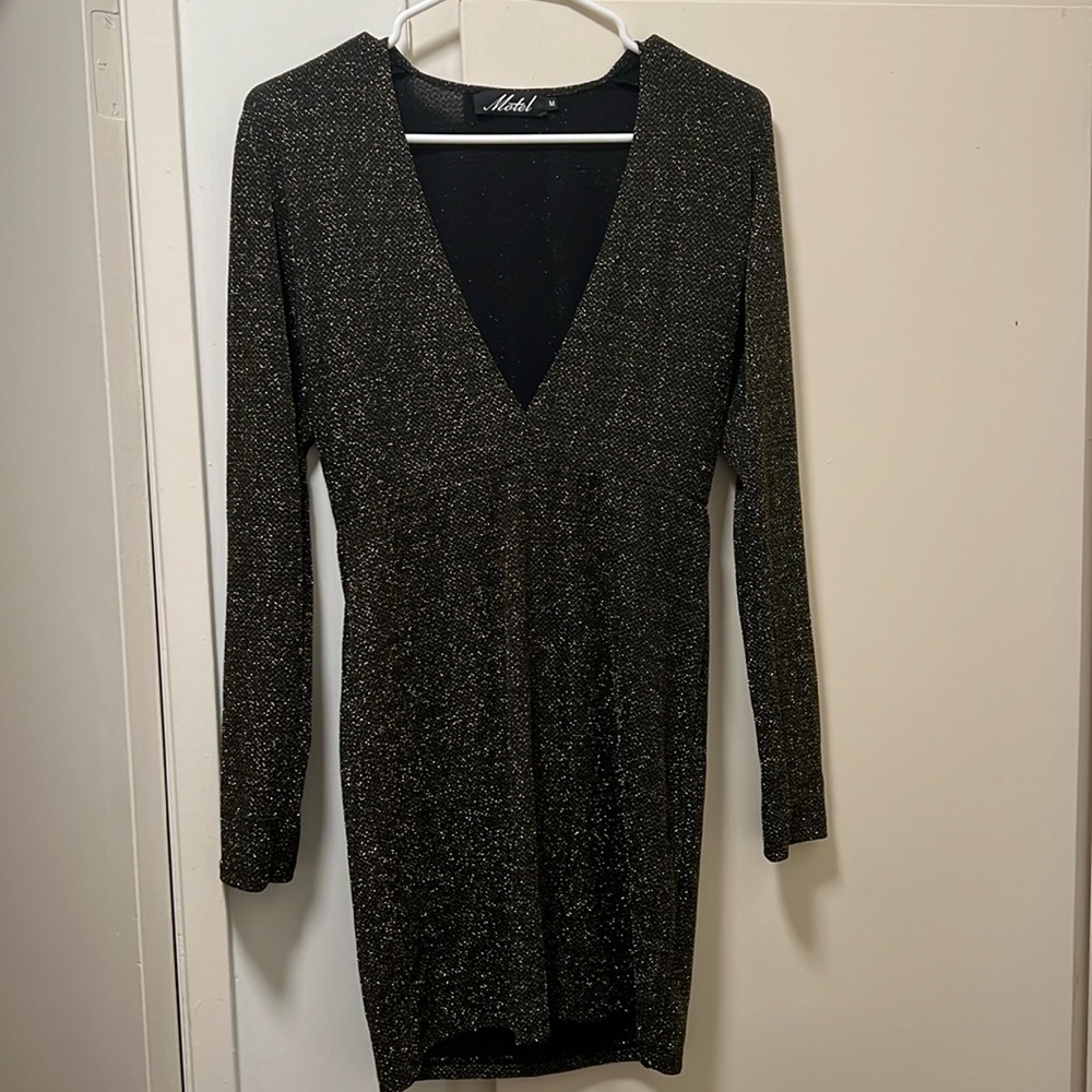 Urban Outfitters Black and Gold Long Sleeve Mini Dress